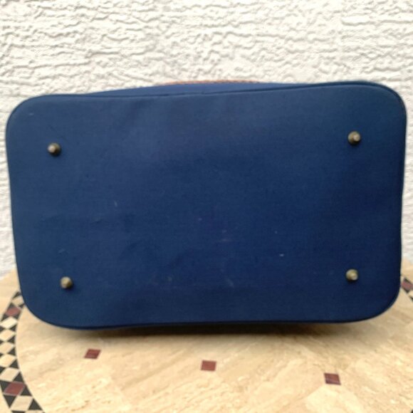 Tommy Bahama Canvas Travel Bag Mojito Blue Duffle Basketweave Trim 20" x 14" x 8 - Picture 7 of 12